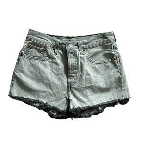 Levi’s 501 5-Pocket Jean Shorts Button-Fly Closure Green Gray Denim Women’s 27